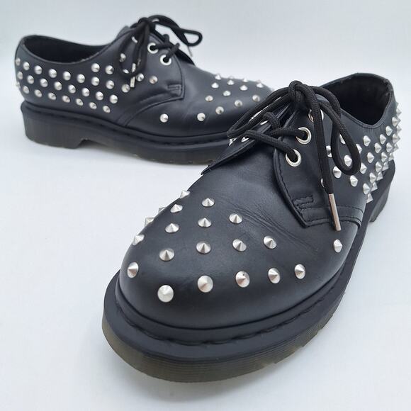 Near Mint Dr. Martens 1461 Stud Wanama Black Leather Oxfords US Men 5 Women 6 - Picture 12 of 16